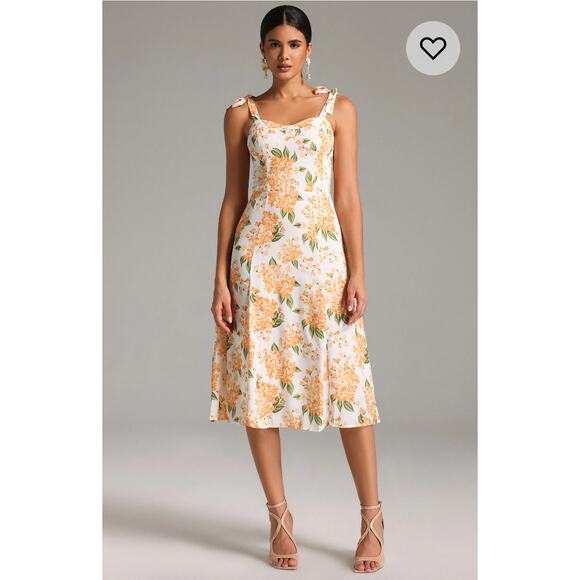 RIHOAS Dresses & Skirts - Rihoas Moony Printed Suspender Dress Yellow Floral Midi M